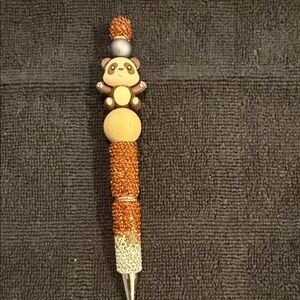 Cute Panda Beaded Gel Pen - Orange and Cream